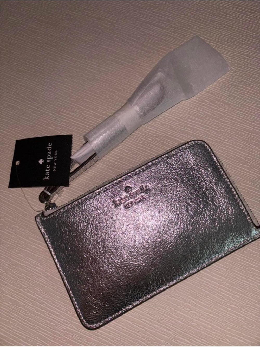 NWT Kate Spade Metallic Silver Textured Leather Wristlet